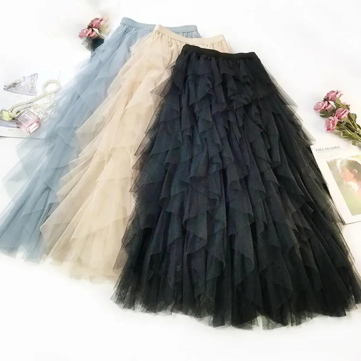 Gonna lunga in tulle nero Gonna lunga estiva in tulle Tutù moda femminile nero in tulle