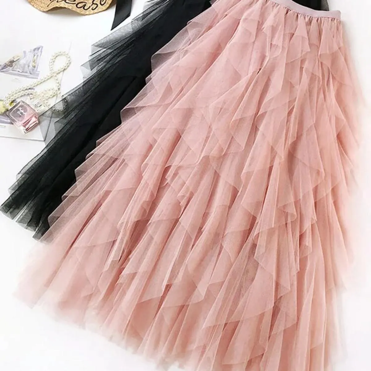 Gonna lunga in tulle nero Gonna lunga estiva in tulle Tutù moda femminile nero in tulle