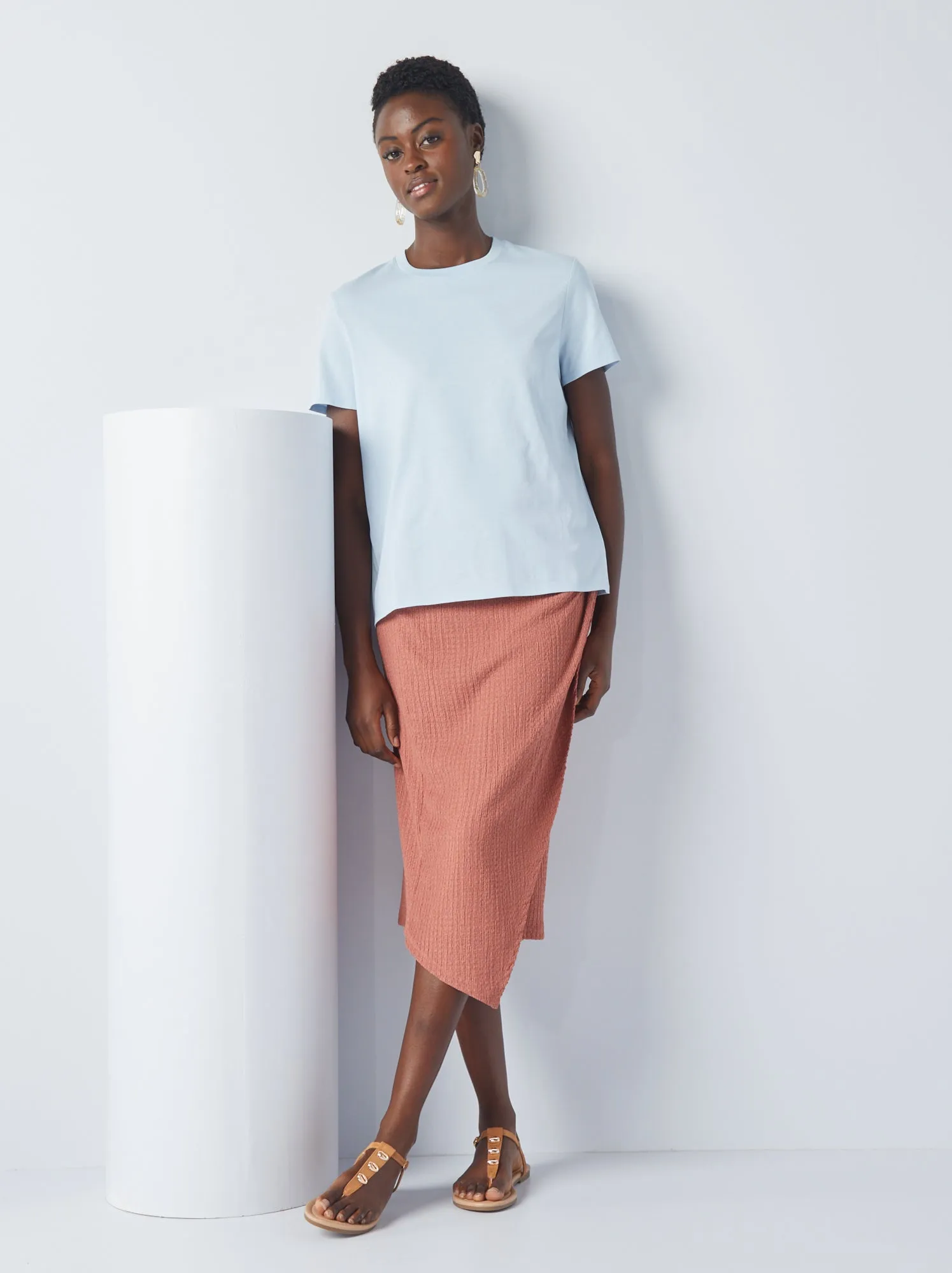 Gonna pareo in maglia goffrata - ROSA