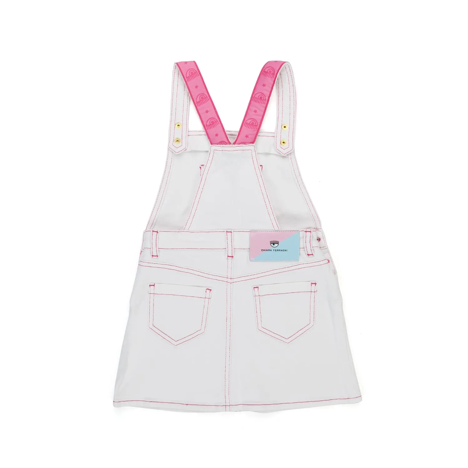 Gonna Salopette In Denim Bianca E Rosa Bambina