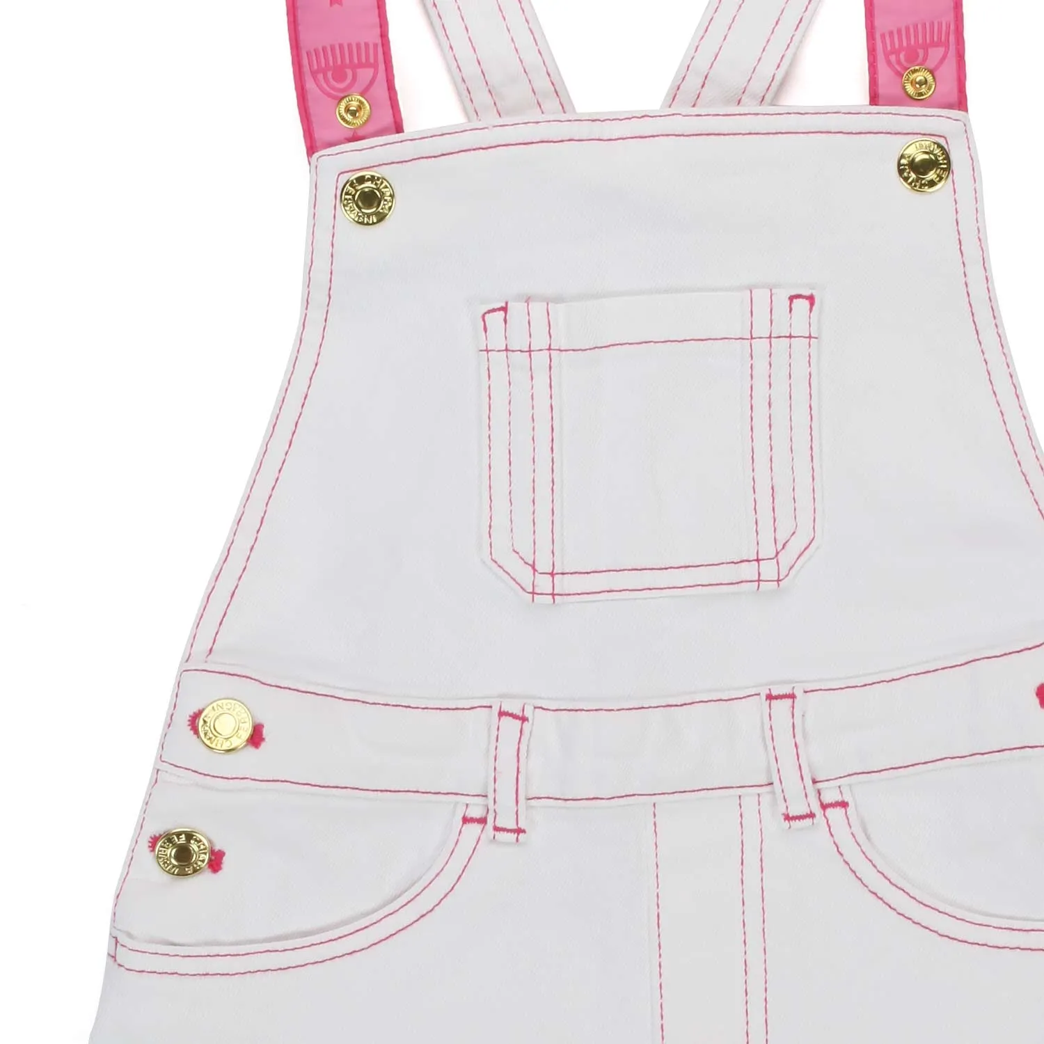 Gonna Salopette In Denim Bianca E Rosa Bambina