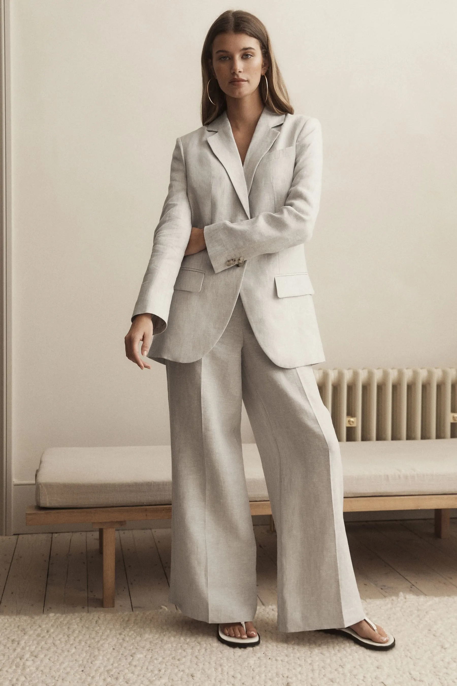 Grigio  - Blazer monopetto in lino
