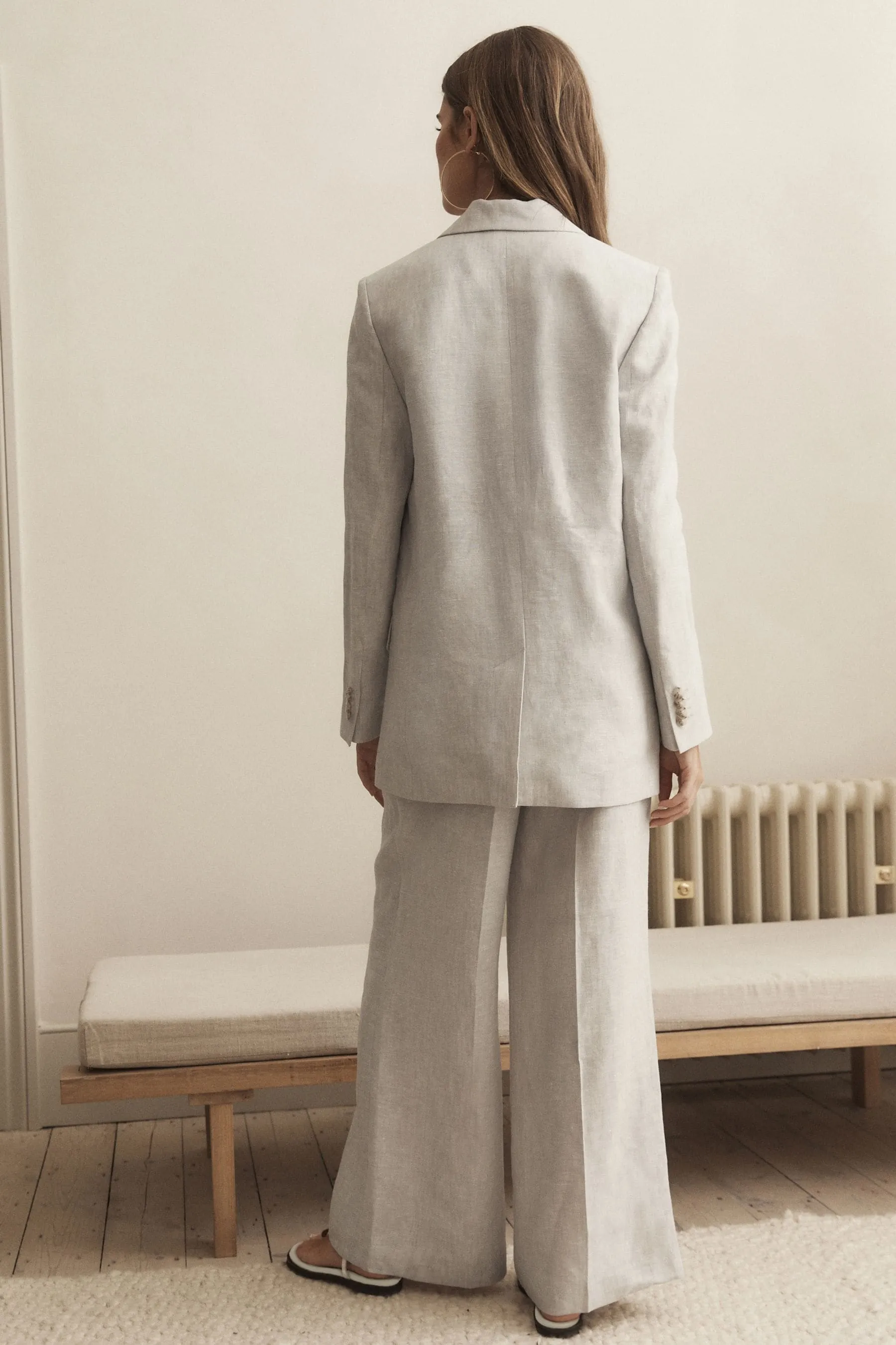 Grigio  - Blazer monopetto in lino