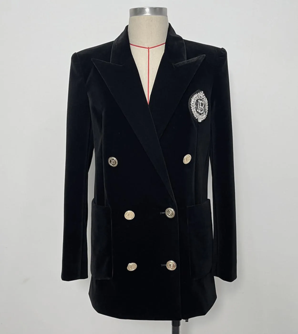 High Street Newest 2023 Giacca da stilista da donna Blazer lungo in velluto doppio petto con perline