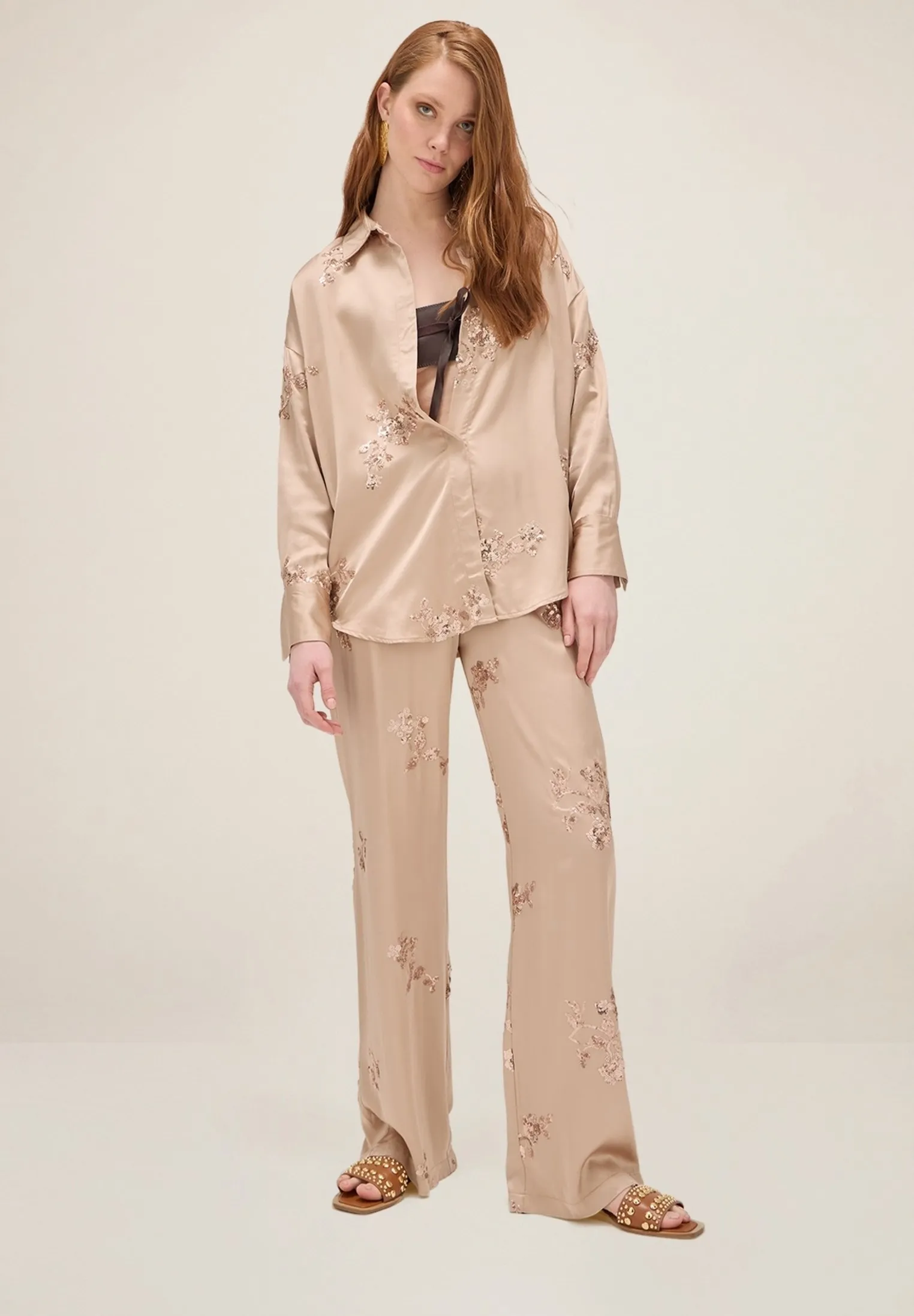 IN CON RICAMO IN PAILLETTES - Pantaloni