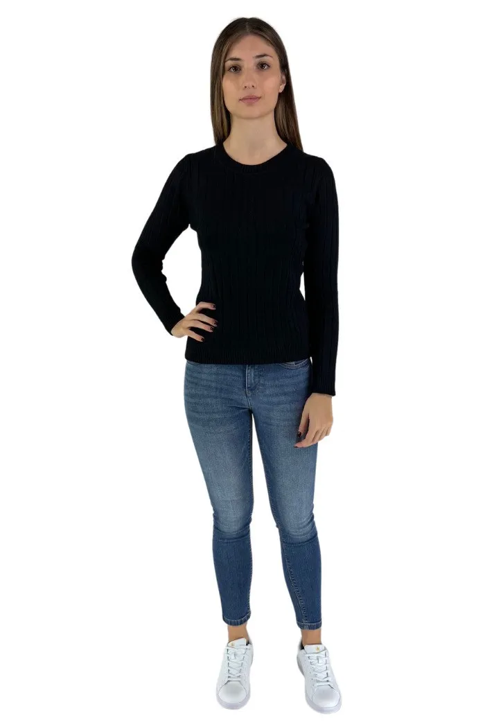 Influencer maglia girocollo in misto viscosa a coste h98125
