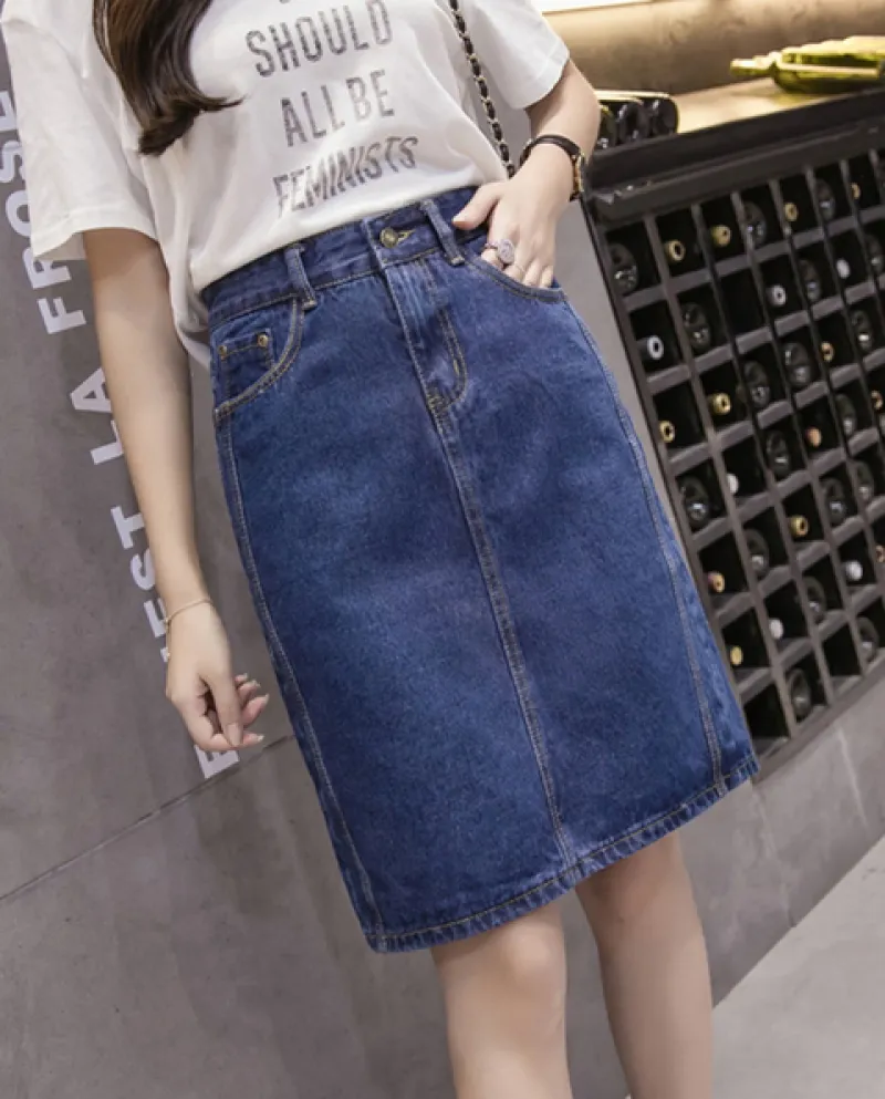 Jmprs Loose Women Denim Midi Gonna Summer Aline Blue Female Jeans Vin