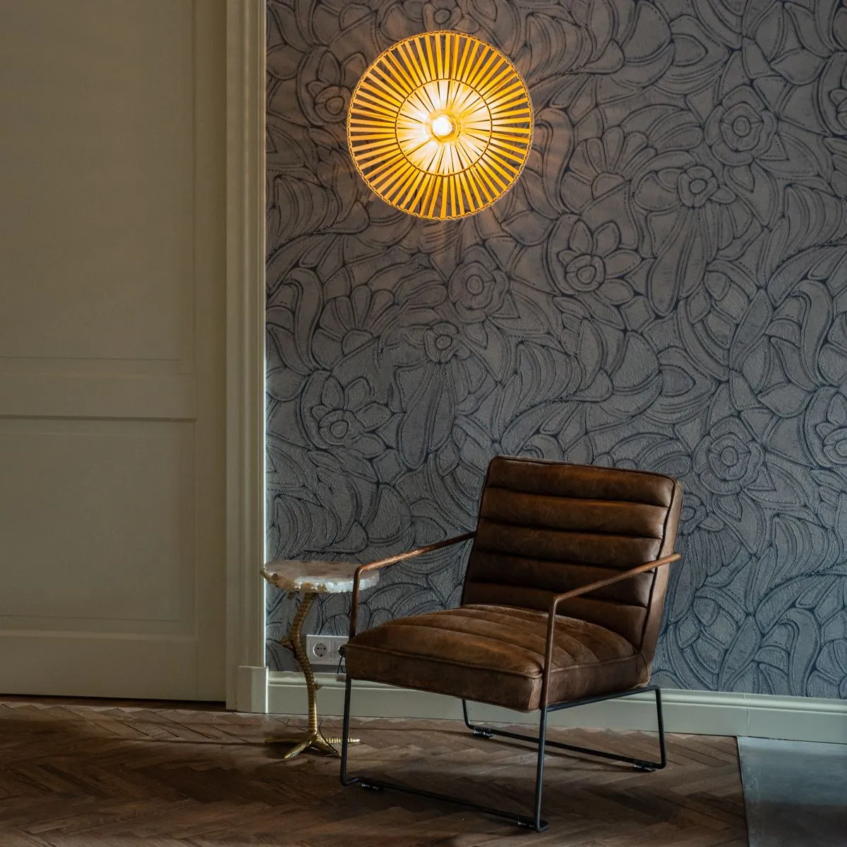 Lampada da parete orientale nera con bambù naturale - Pua
