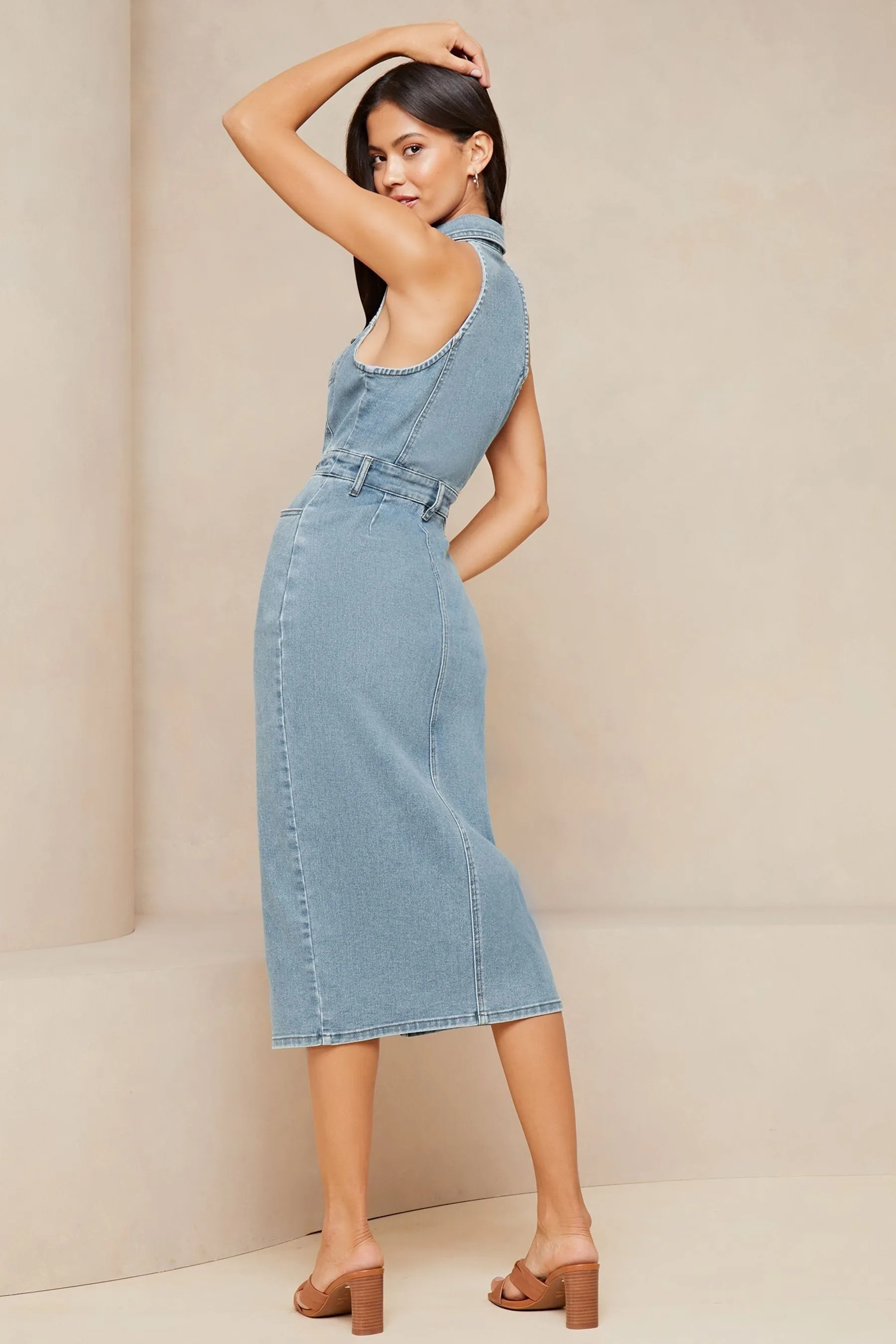 Lipsy Denim con scollo all'americana - Abito chemisier midi