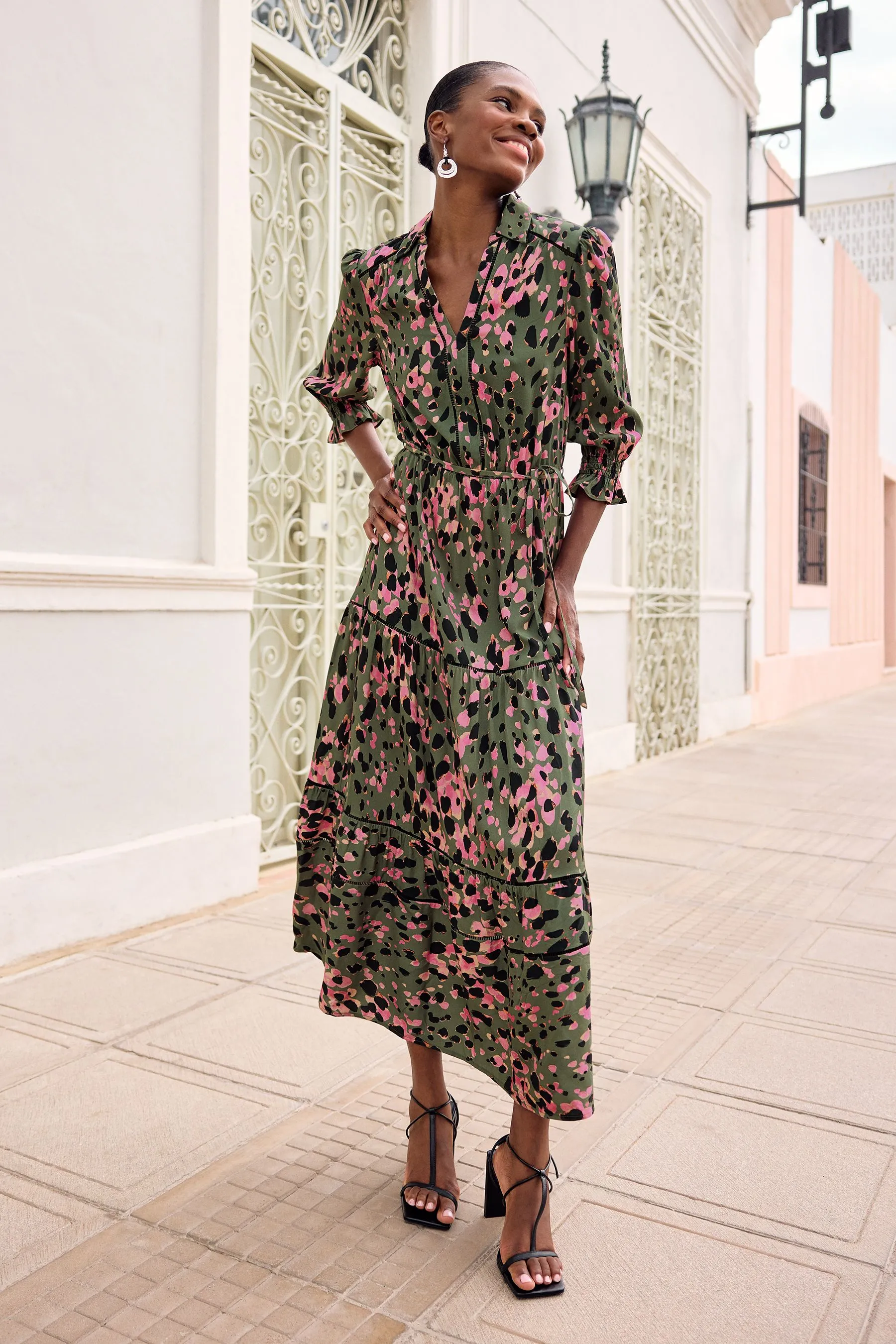 Love & Roses - Abito chemisier stampato Con bottoni arricciato