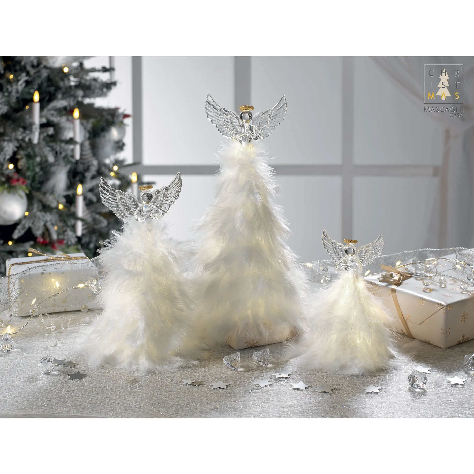 Mascagni  Angioletto natalizio con piume con LED h.22