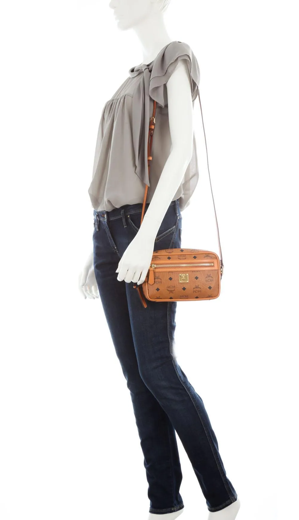  MCM Heritage Line Borsa a spalla pelle sintetica cognac  
