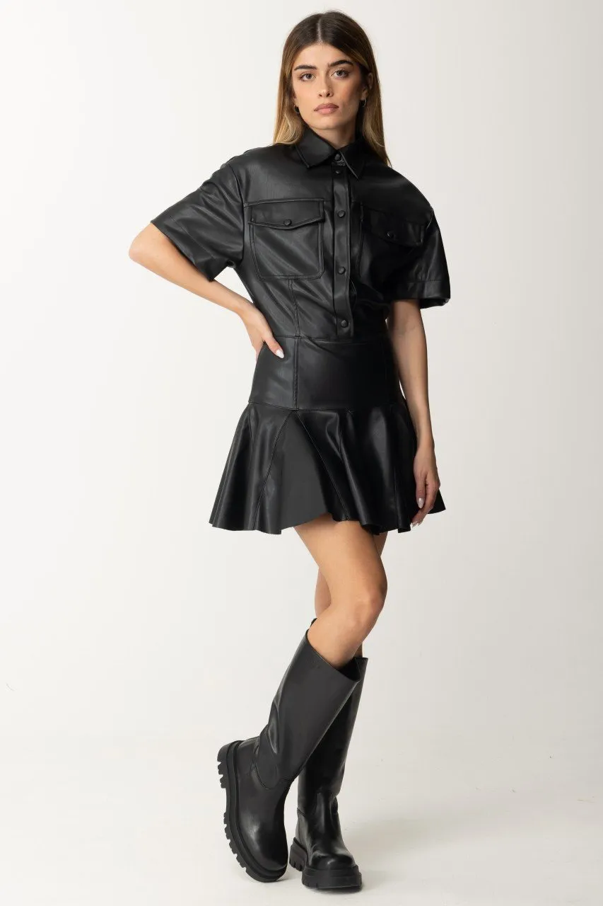 Mini abito chemisier effetto pelle Black