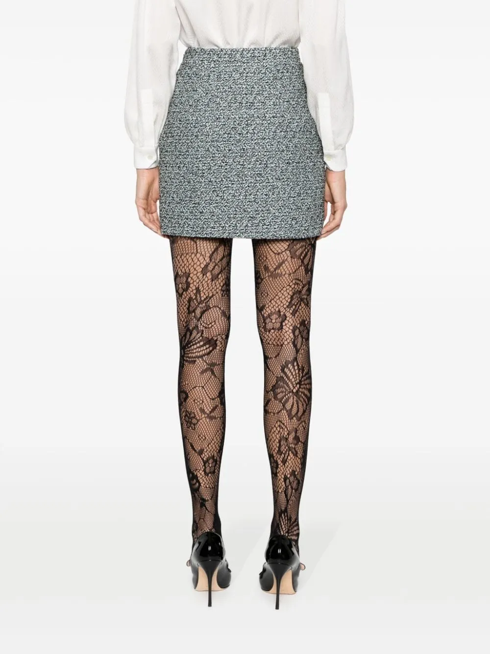 Minigonna a vita alta in tweed in azzurro e nero - donna