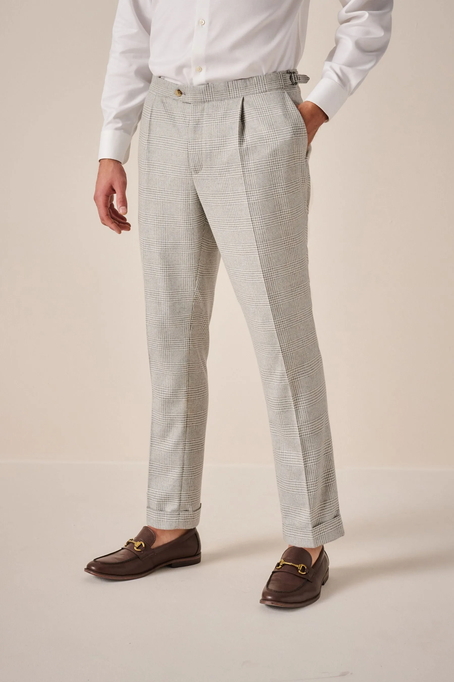 Naturale  - Vestibilità attillata / Slim - Pantaloni da completo in Blend A quadri lana italiana