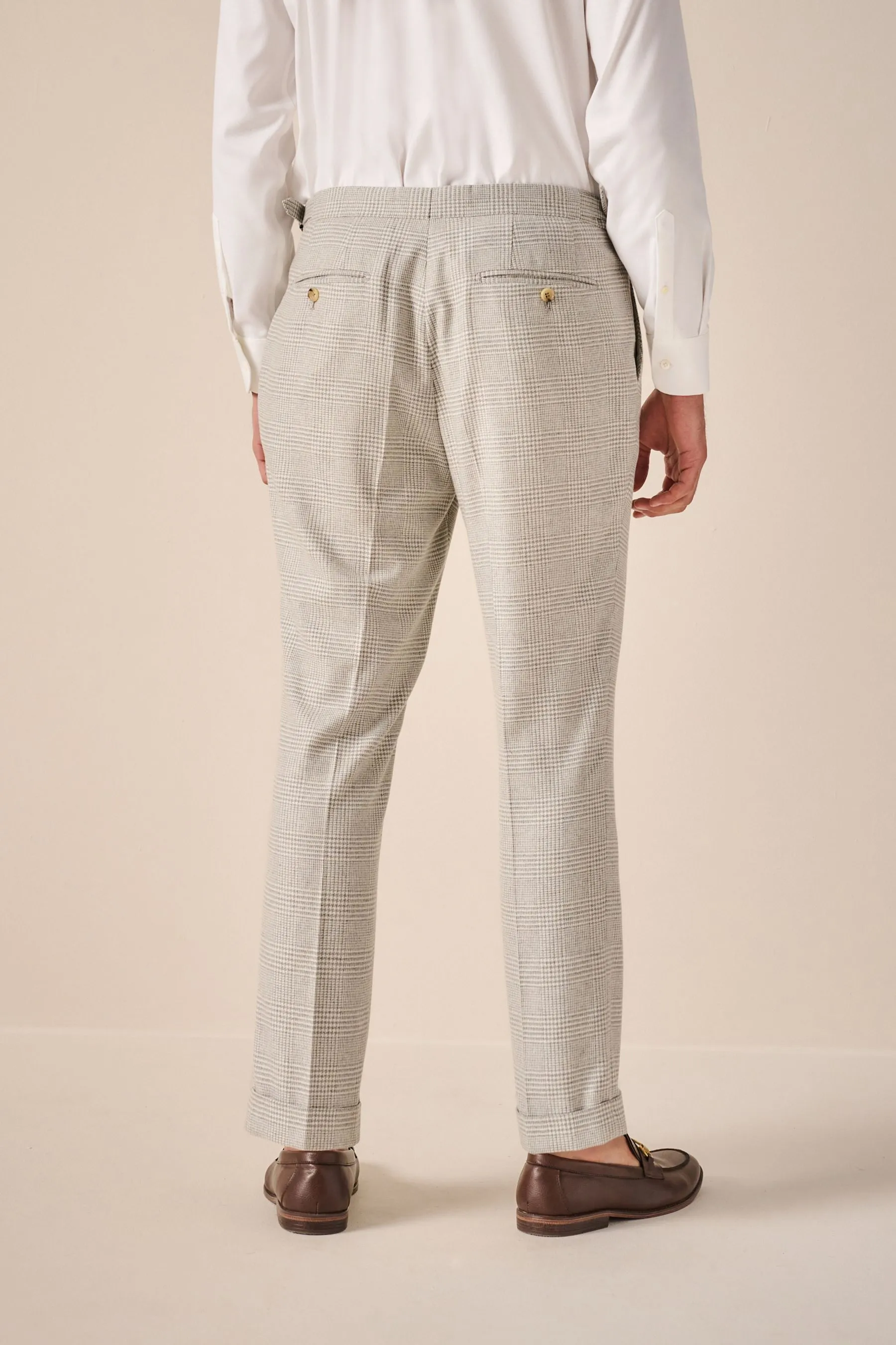 Naturale  - Vestibilità attillata / Slim - Pantaloni da completo in Blend A quadri lana italiana