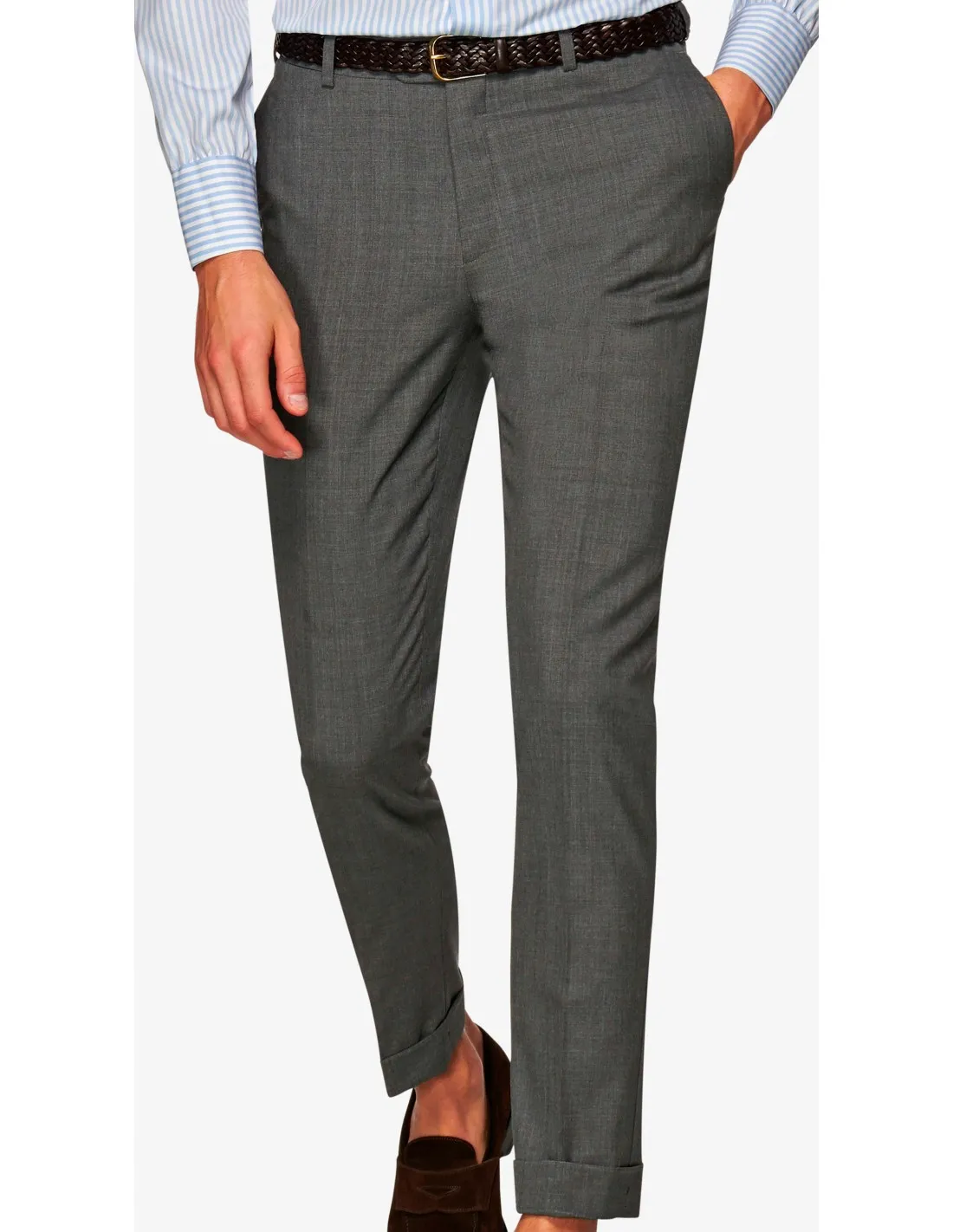 Pantalone in fresco lana tela grigio medio p / e