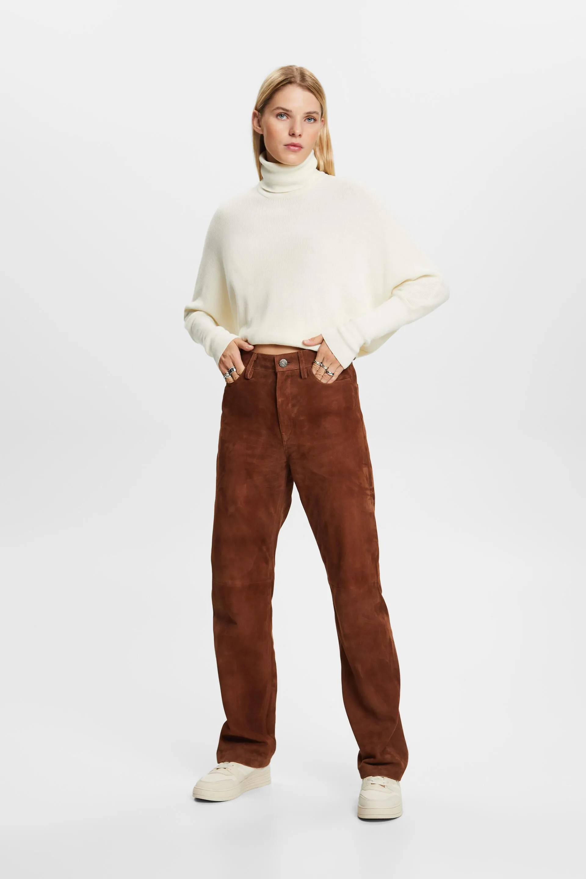 Pantaloni a gamba dritta in pelle scamosciata