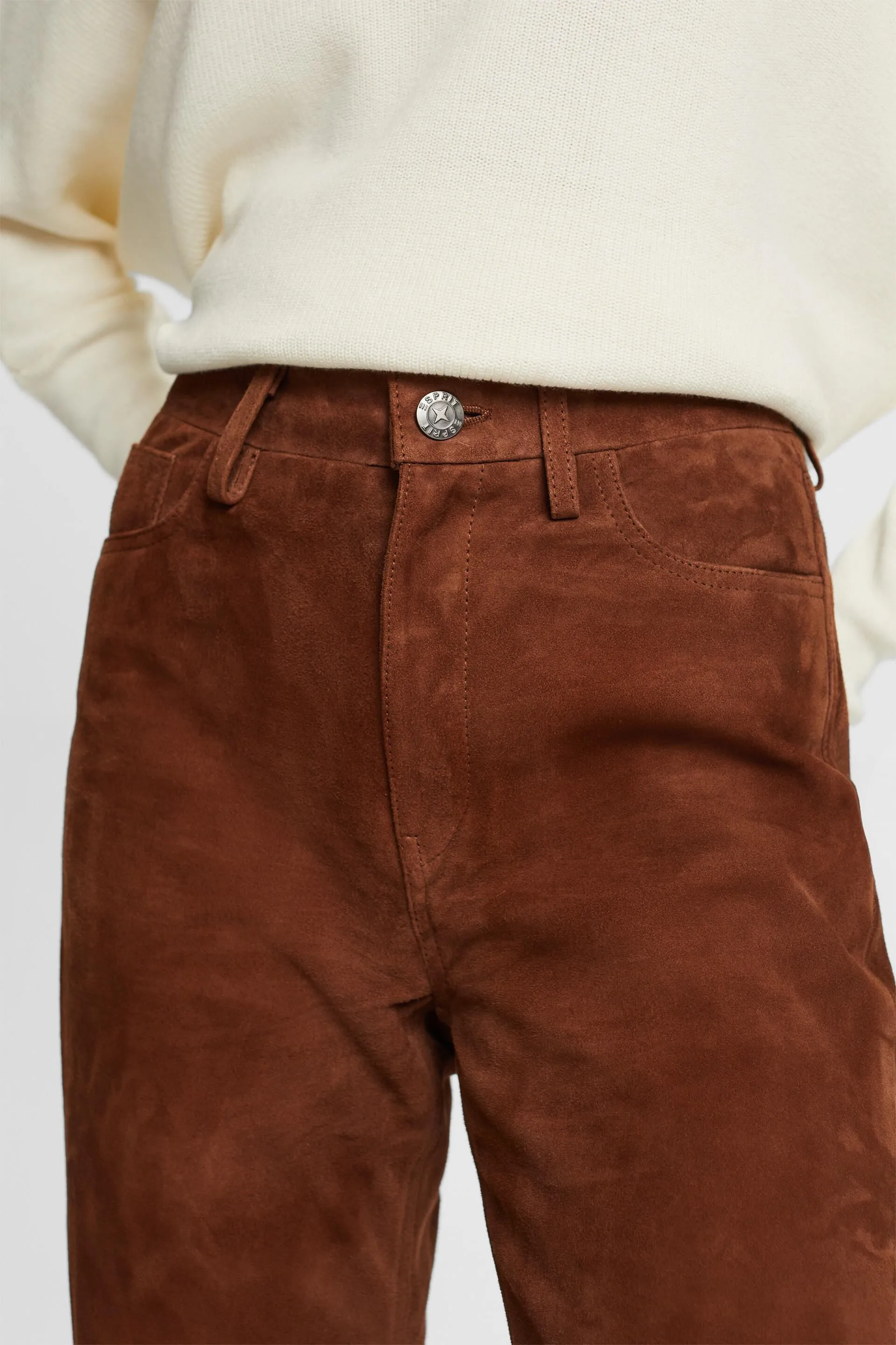 Pantaloni a gamba dritta in pelle scamosciata