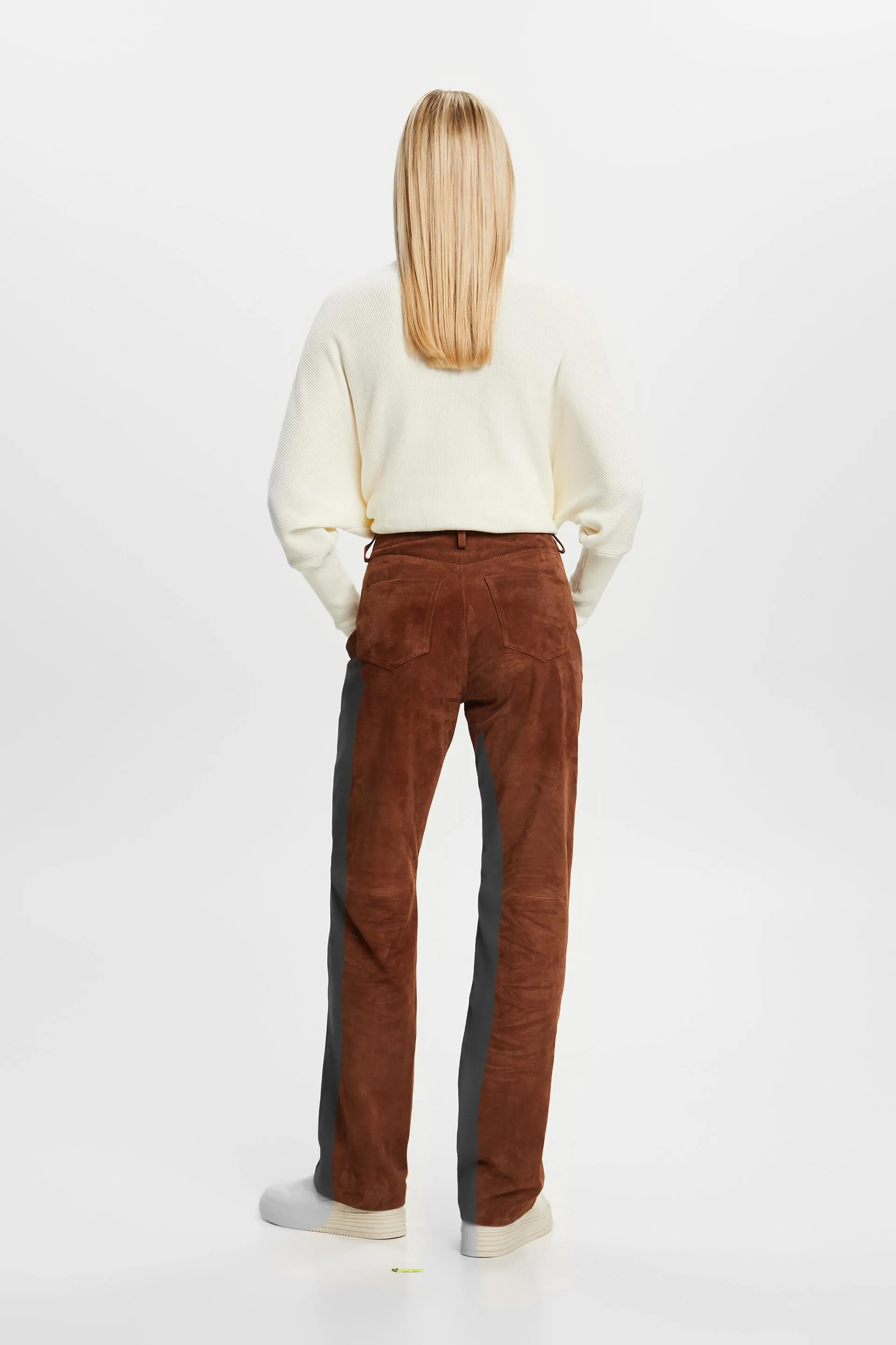 Pantaloni a gamba dritta in pelle scamosciata