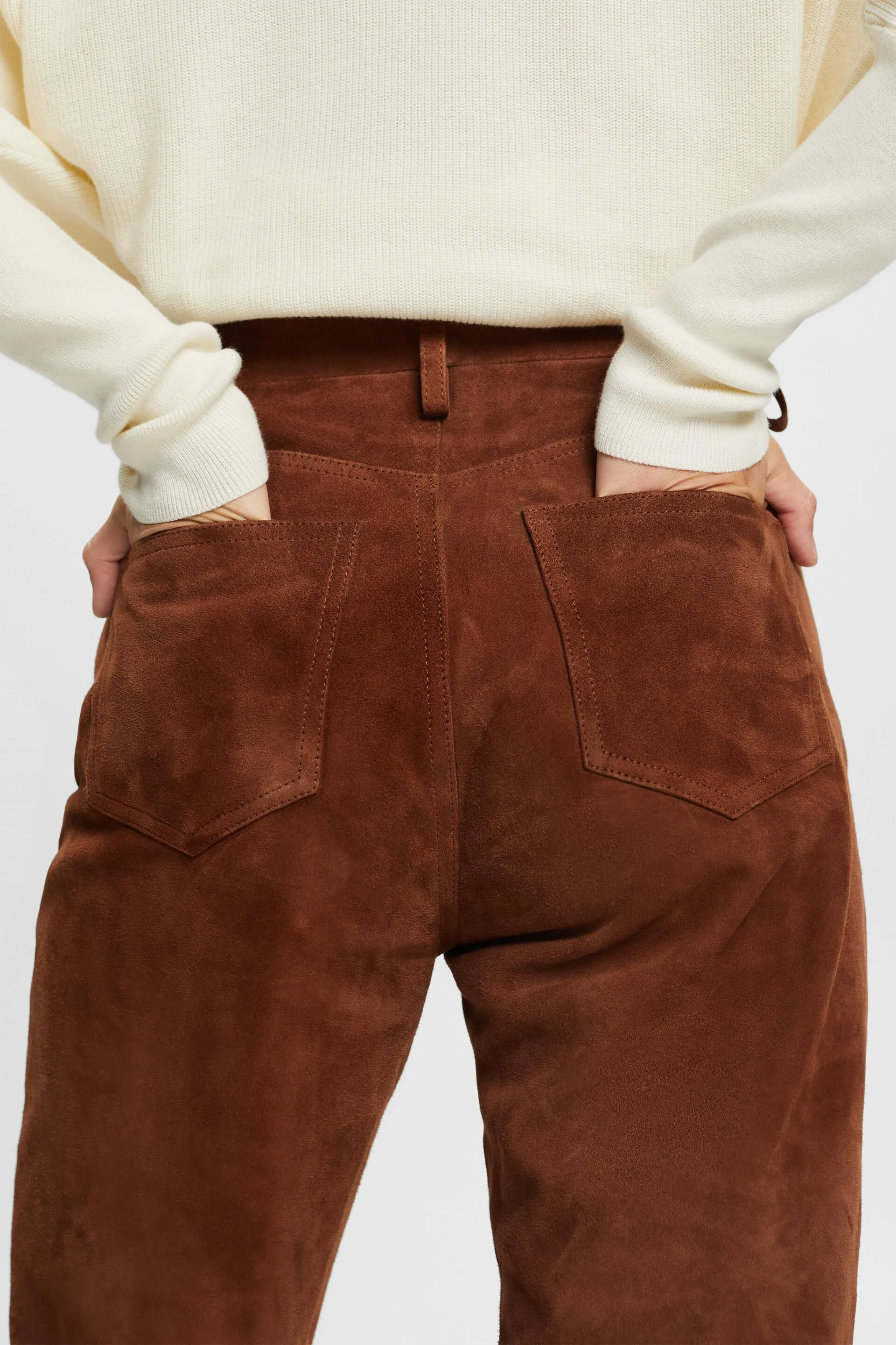 Pantaloni a gamba dritta in pelle scamosciata