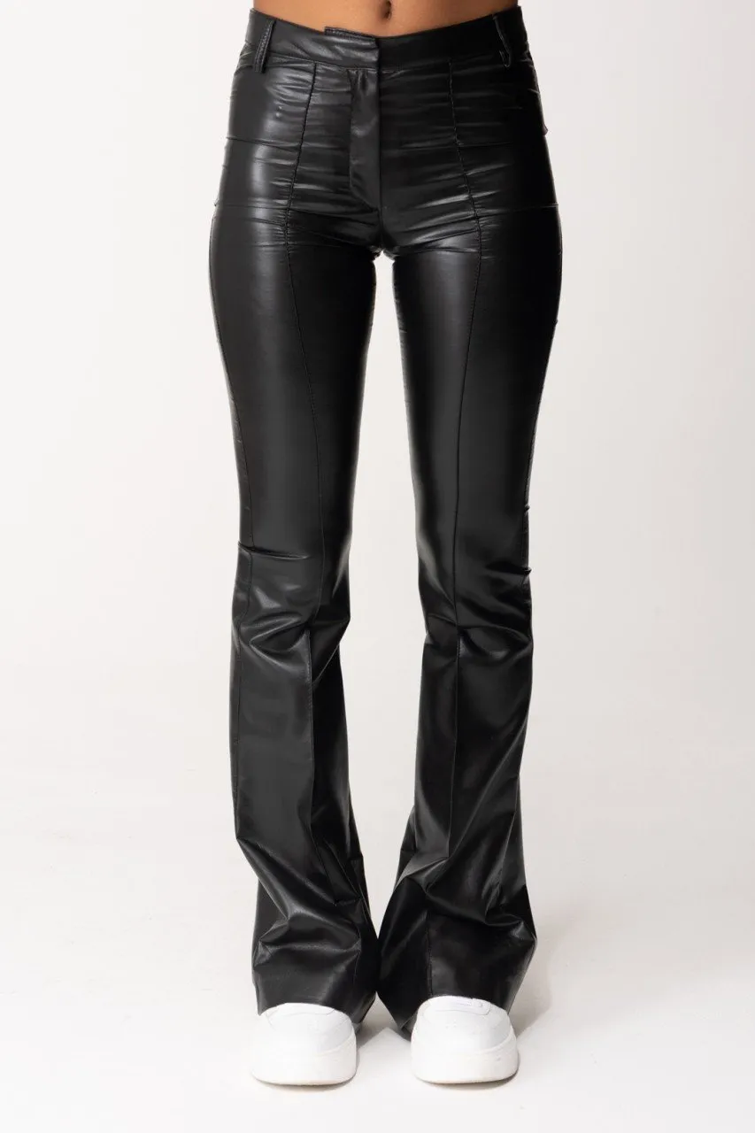 Pantaloni flare in pelle Nero
