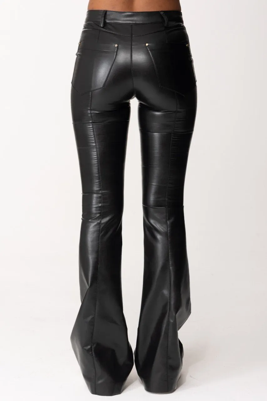 Pantaloni flare in pelle Nero