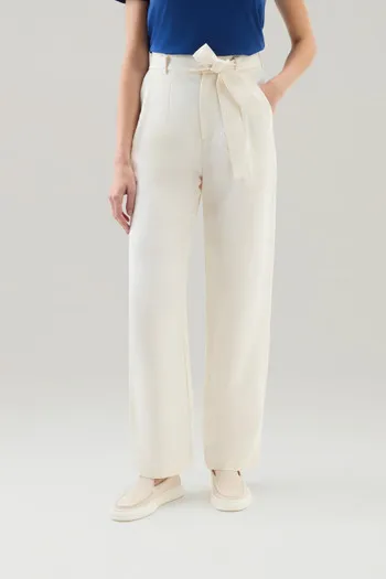 Pantaloni in misto lino con cintura in tessuto                                                                                  
