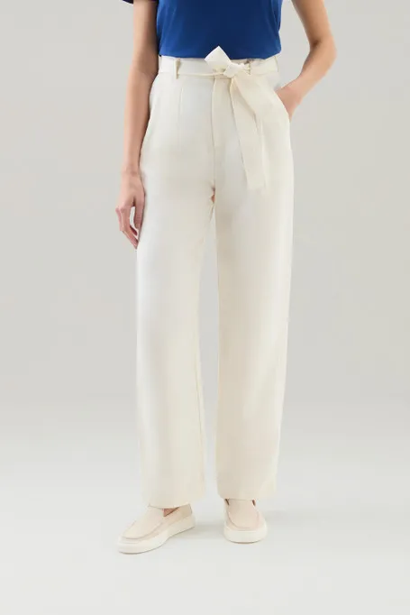 Pantaloni in misto lino con cintura in tessuto                                                                                  