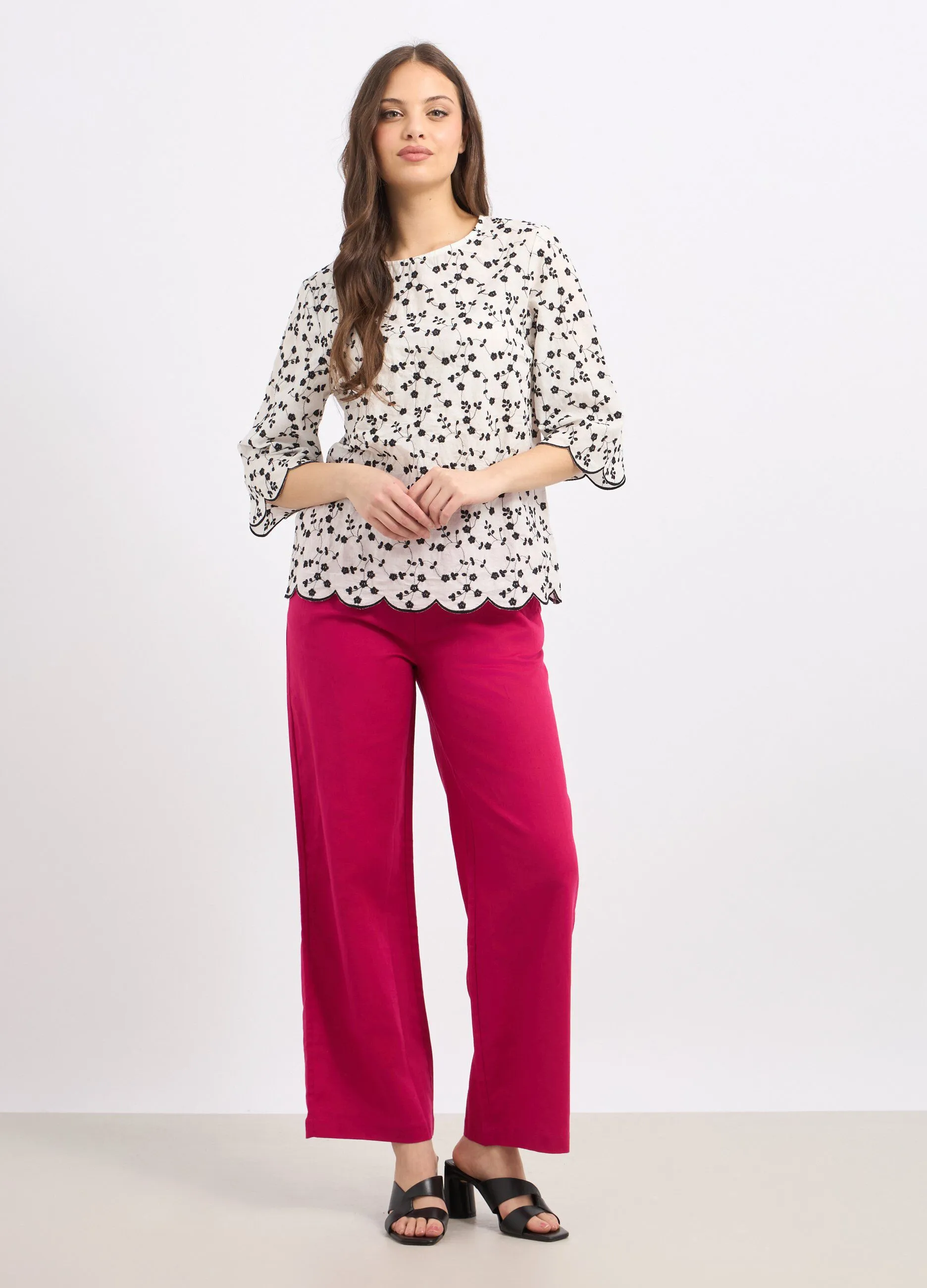 Pantaloni in misto lino donna