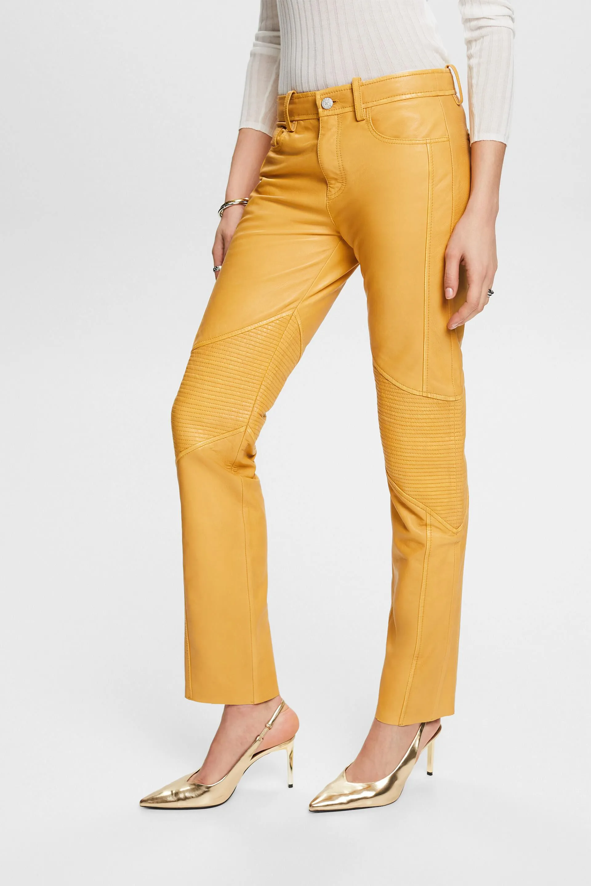 Pantaloni in pelle a vita media, straight fit
