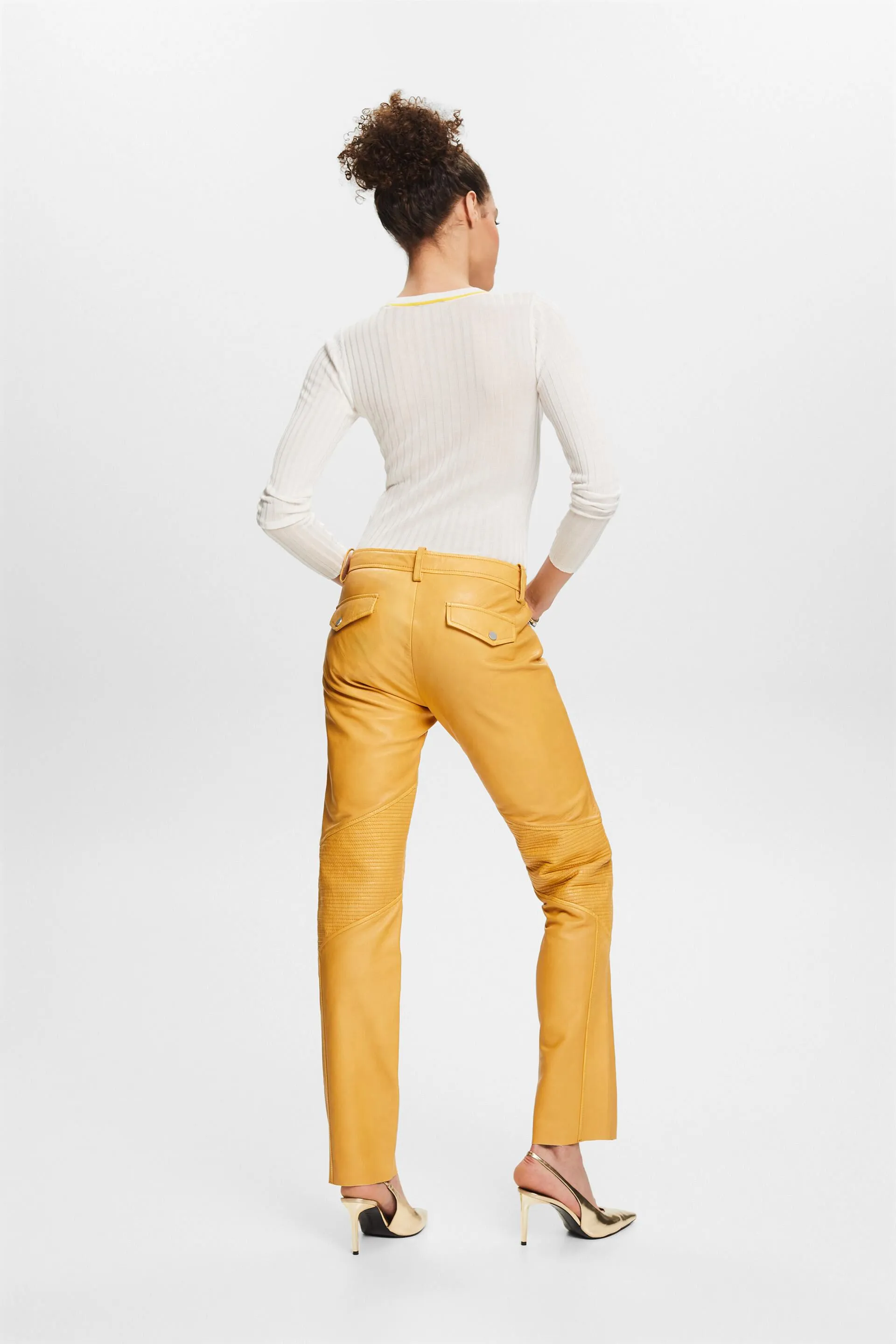 Pantaloni in pelle a vita media, straight fit