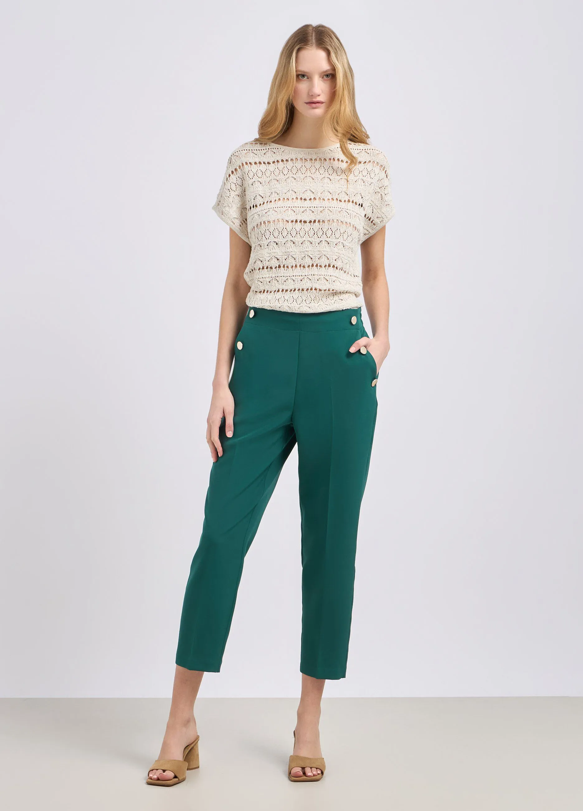 Pantaloni in tessuto stretch donna