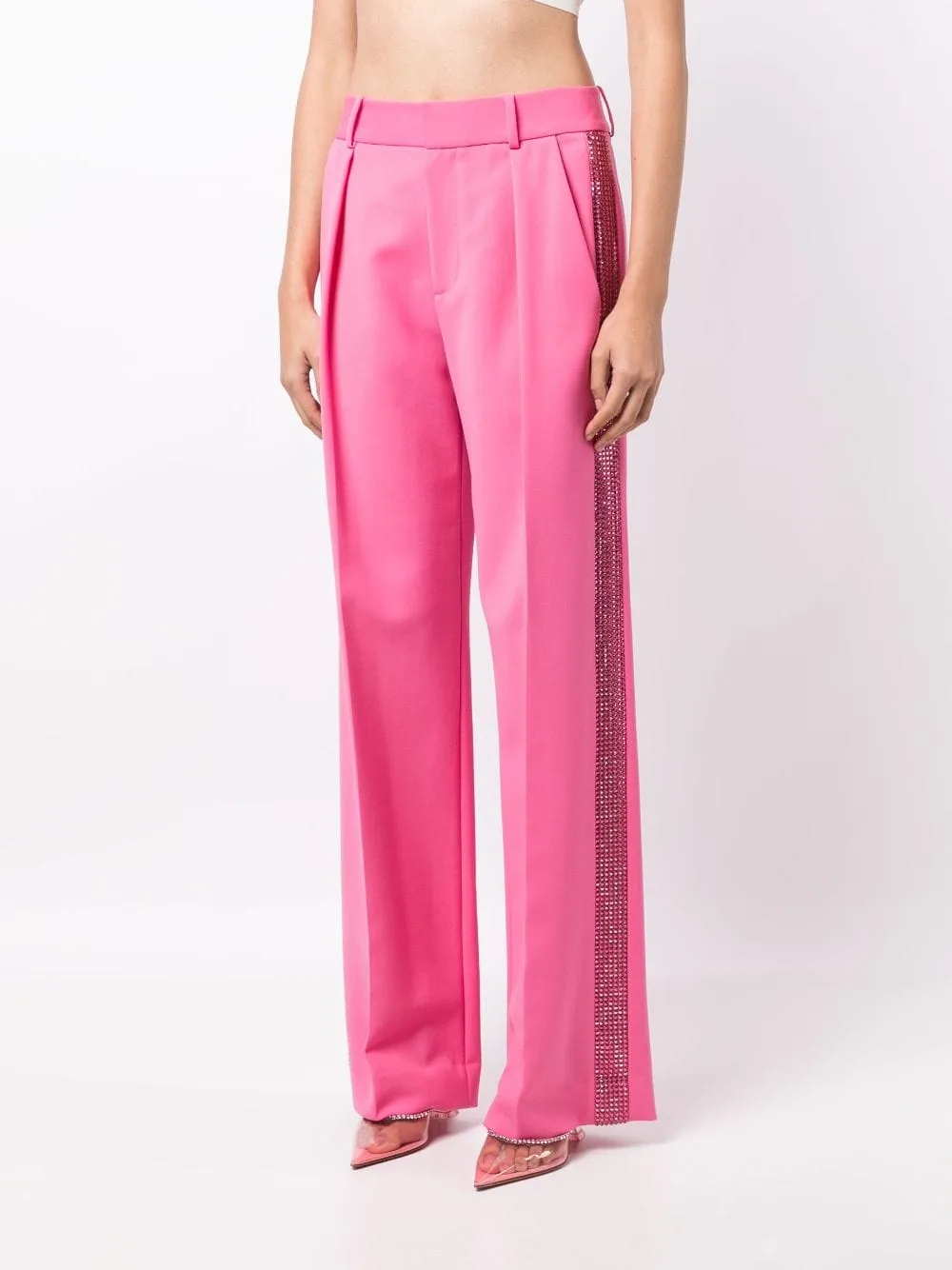 Pantaloni palazzo con decorazione in rosa - donna