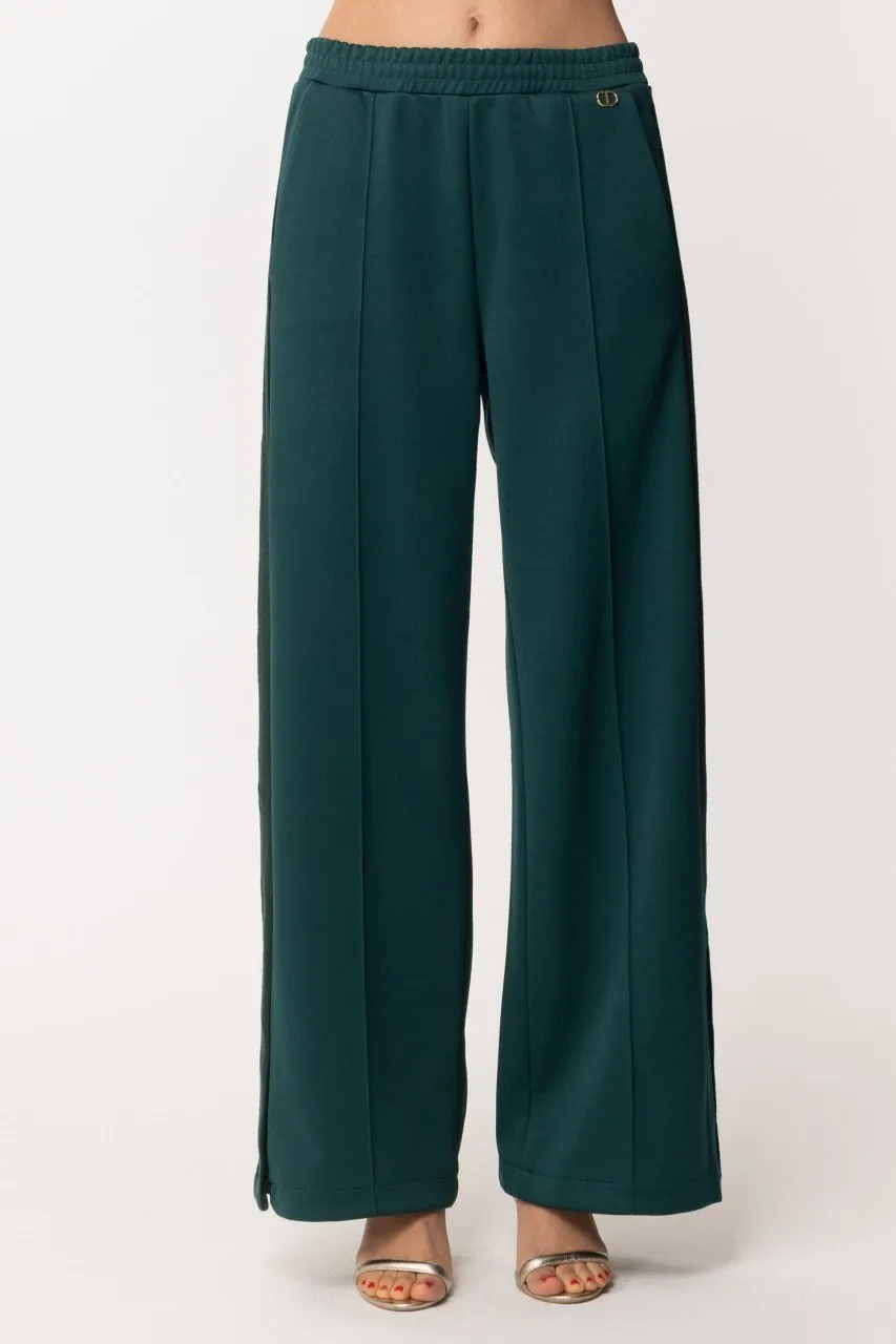 Pantaloni palazzo in maglia BIC VERDE SCURO/PITONE