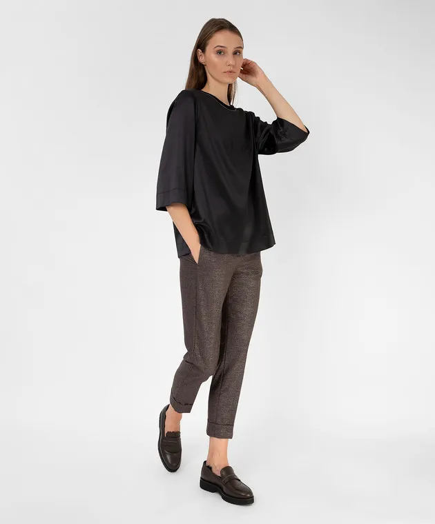 Peserico Pantaloni in lana lurex beige scuro P0462508308