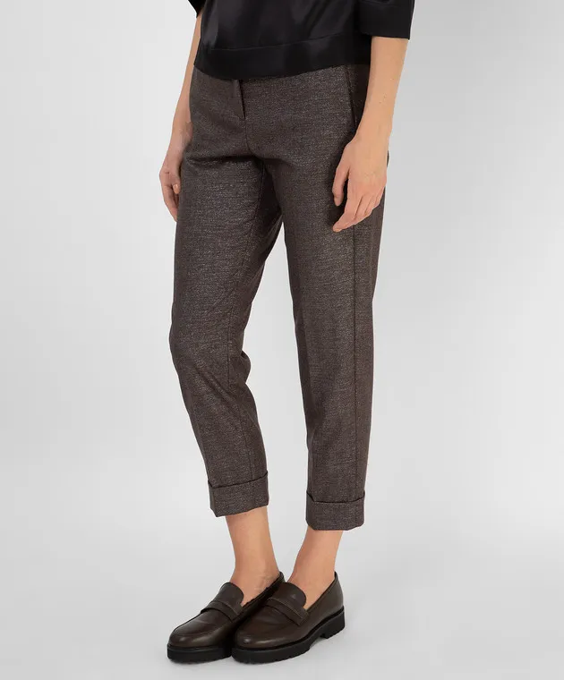 Peserico Pantaloni in lana lurex beige scuro P0462508308