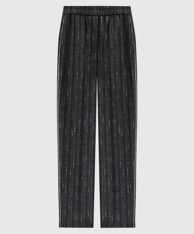 Peserico Pantaloni in lana rigata grigia con catena monil A0457206458