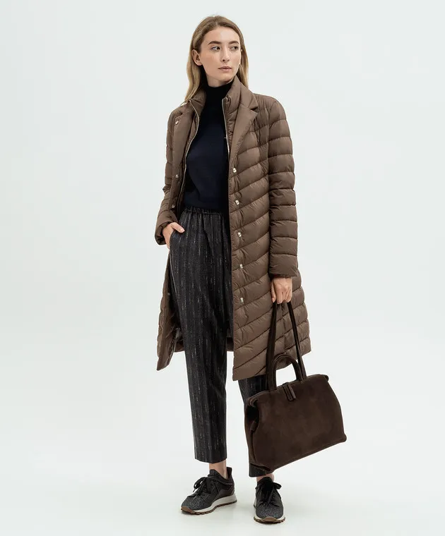 Peserico Pantaloni in lana rigata grigia con catena monil A0457206458