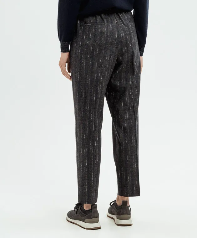 Peserico Pantaloni in lana rigata grigia con catena monil A0457206458