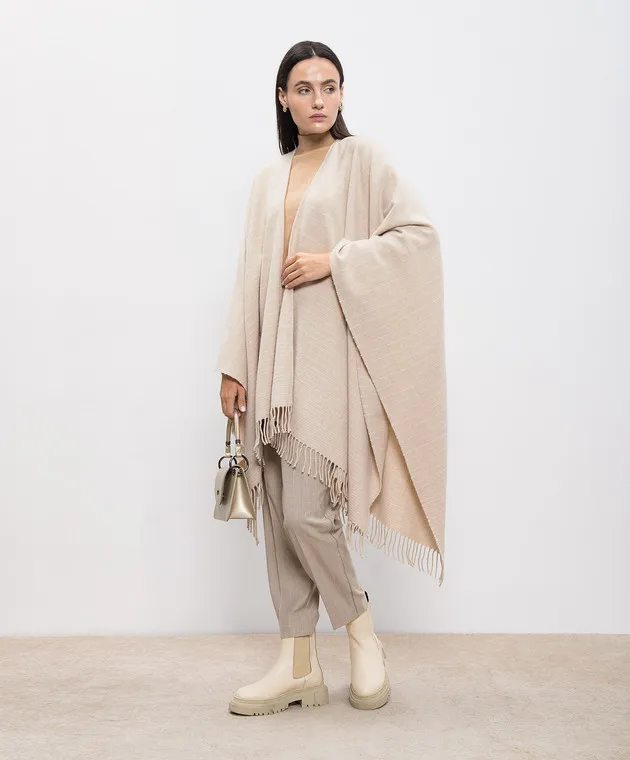 Peserico Poncho in lana e cashmere a righe beige S31477C0CC263