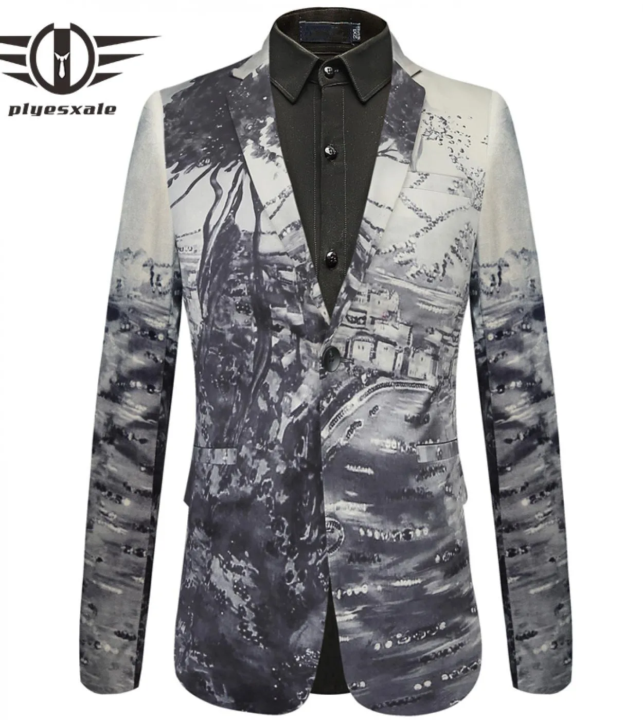 Plyesxale Blazer in velluto grigio Uomo Blazer casual eleganti per uomo Marchio di moda Giacca da uomo natalizia Slim Fit Q44