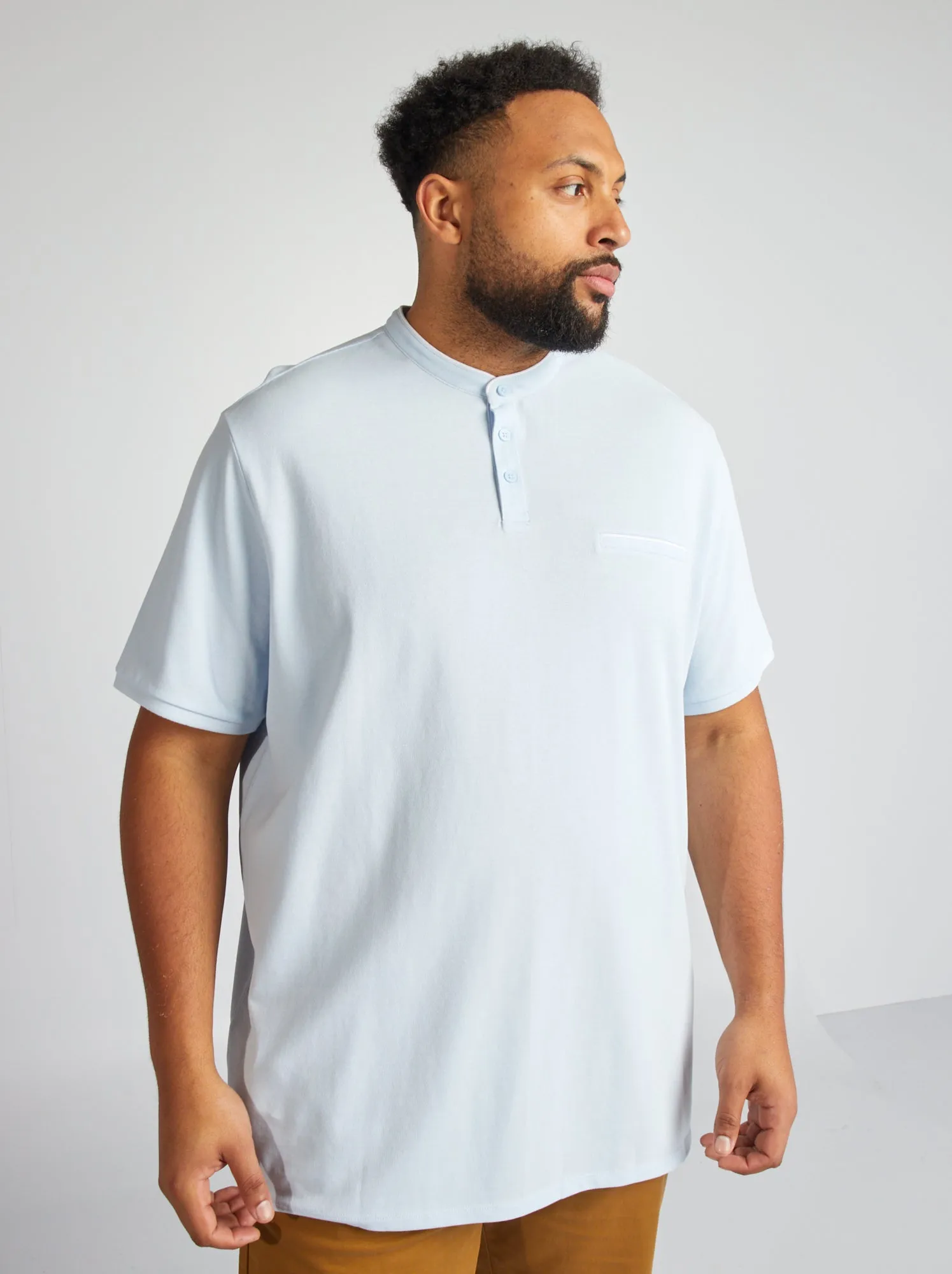 Polo in piqué di cotone con collo - BLU