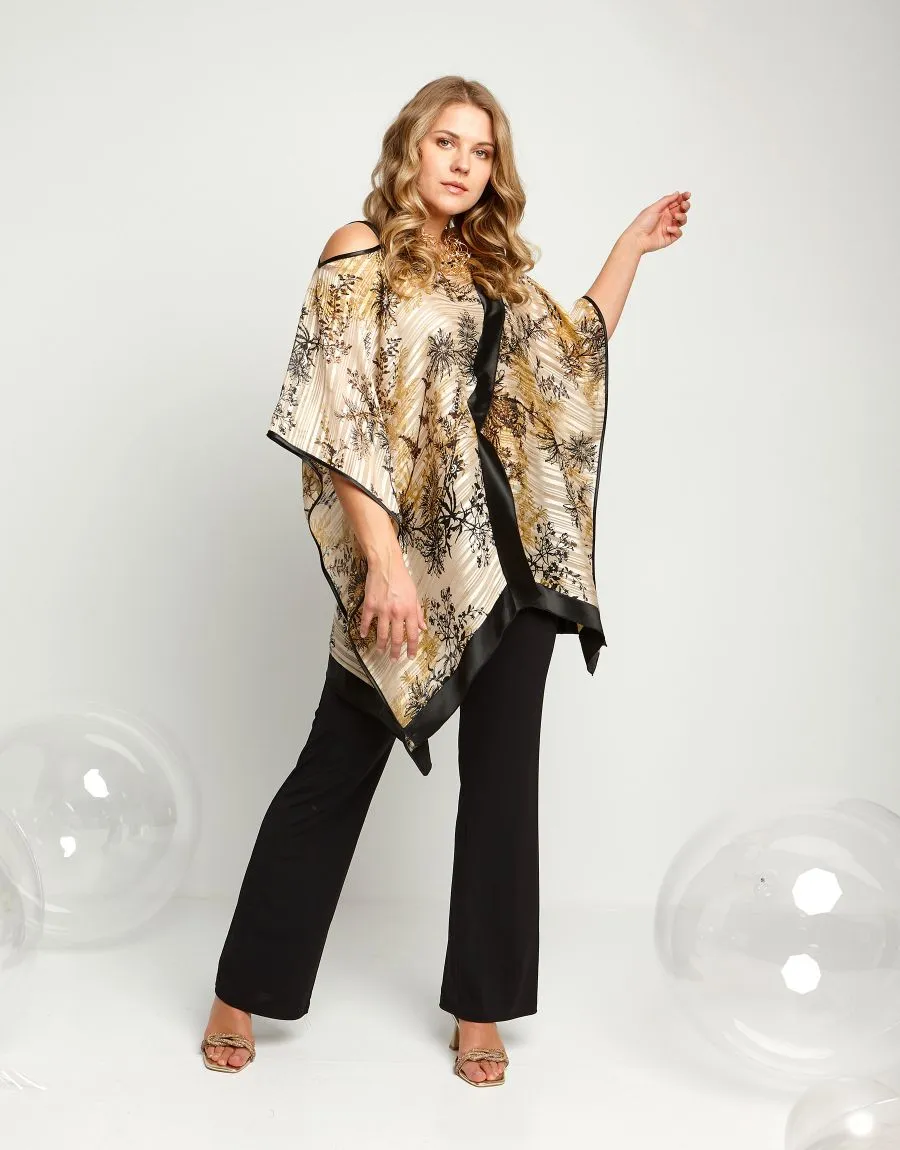 Poncho in georgette con punte incrociate e raso