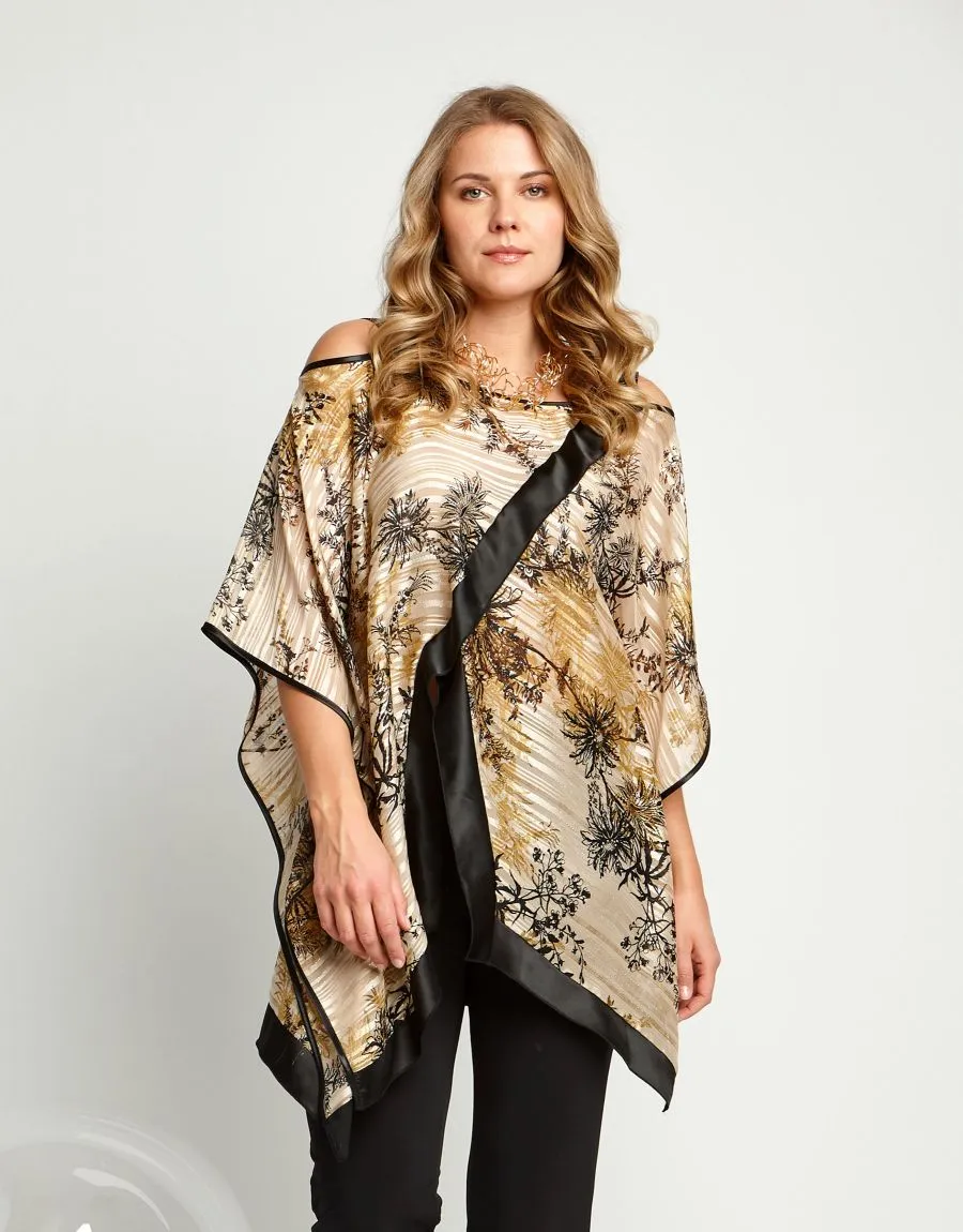 Poncho in georgette con punte incrociate e raso