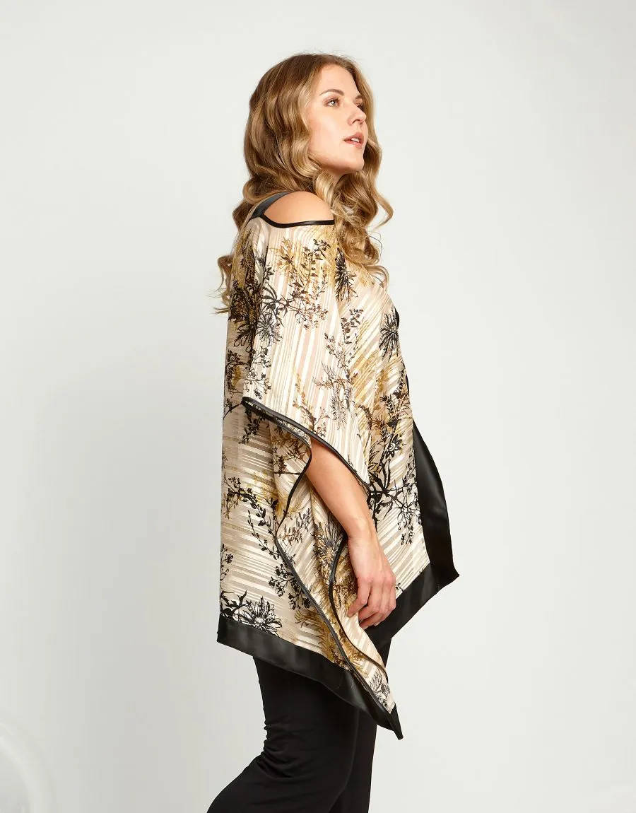 Poncho in georgette con punte incrociate e raso