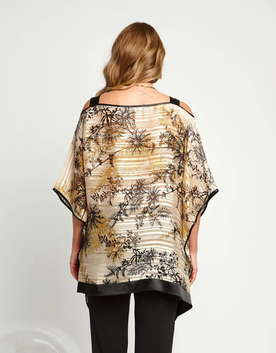 Poncho in georgette con punte incrociate e raso