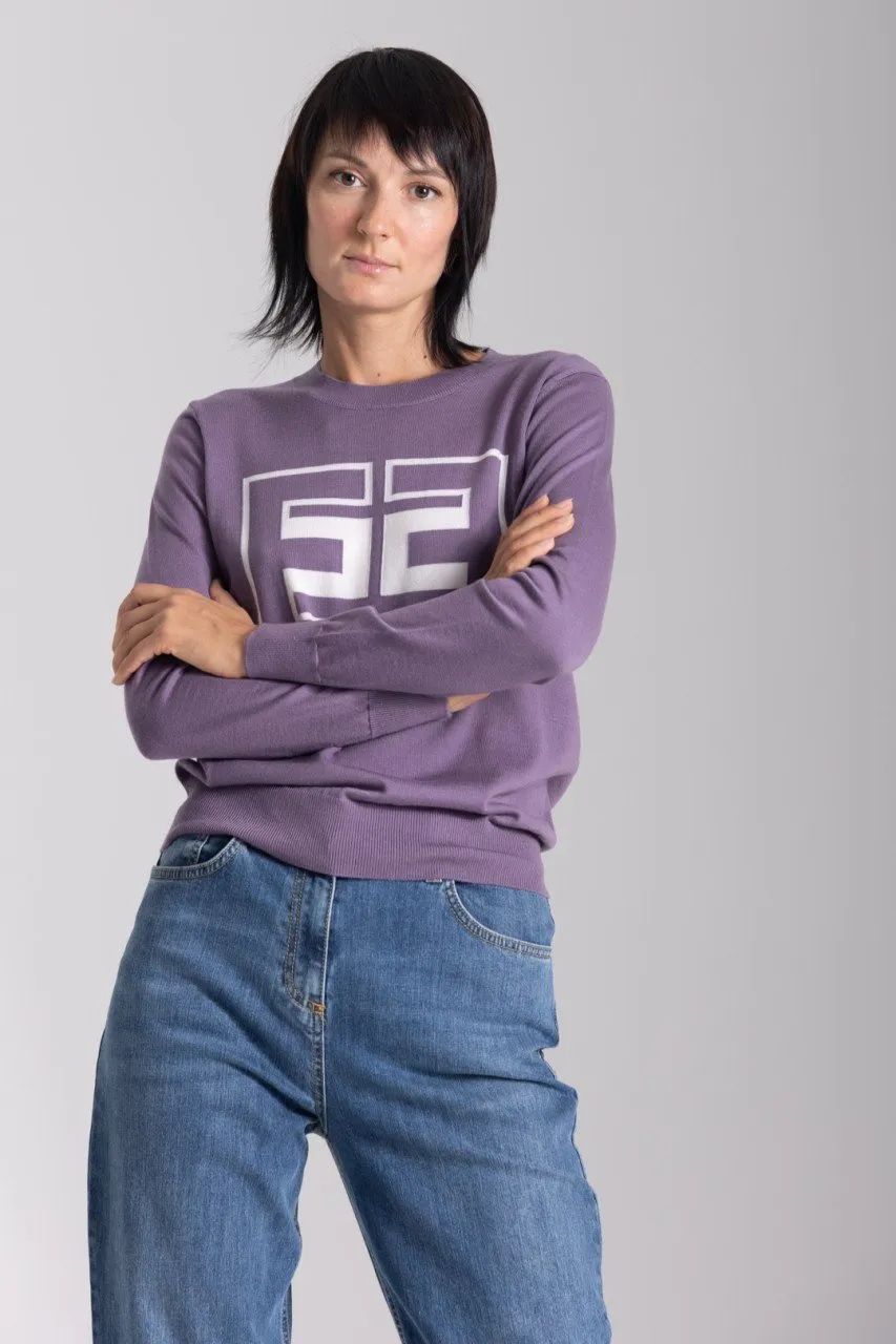 Pullover in lana con logo CANDY VIOLET/BURRO