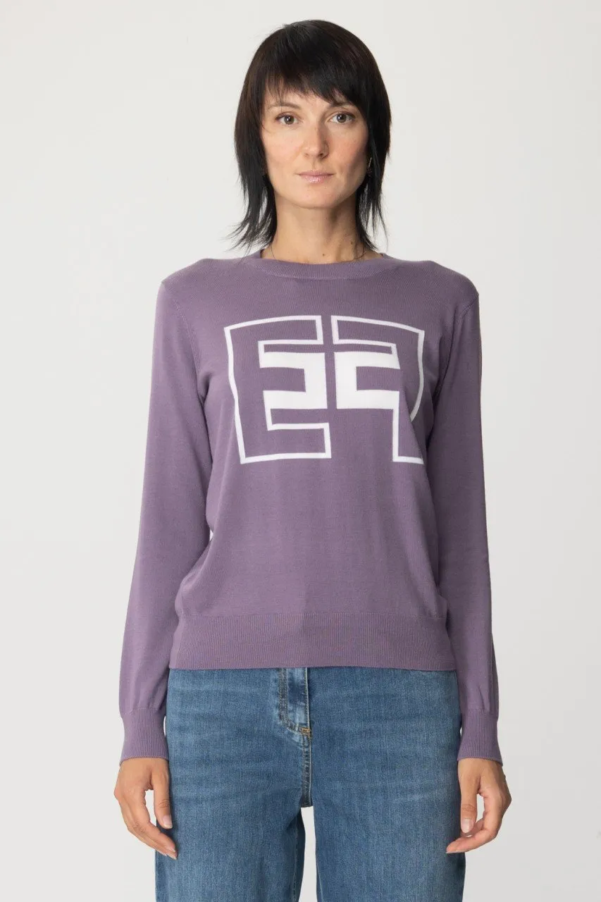 Pullover in lana con logo CANDY VIOLET/BURRO