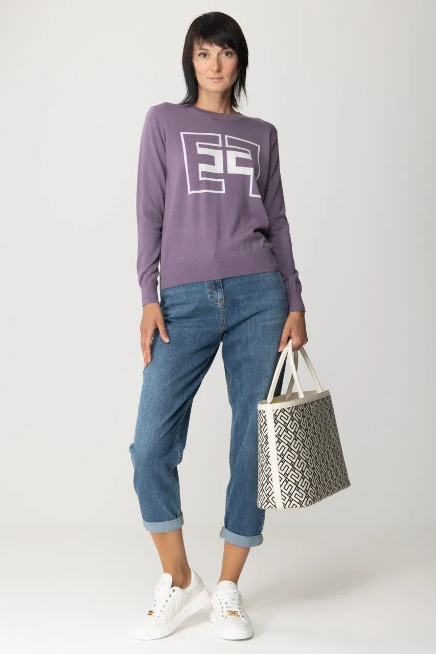 Pullover in lana con logo CANDY VIOLET/BURRO